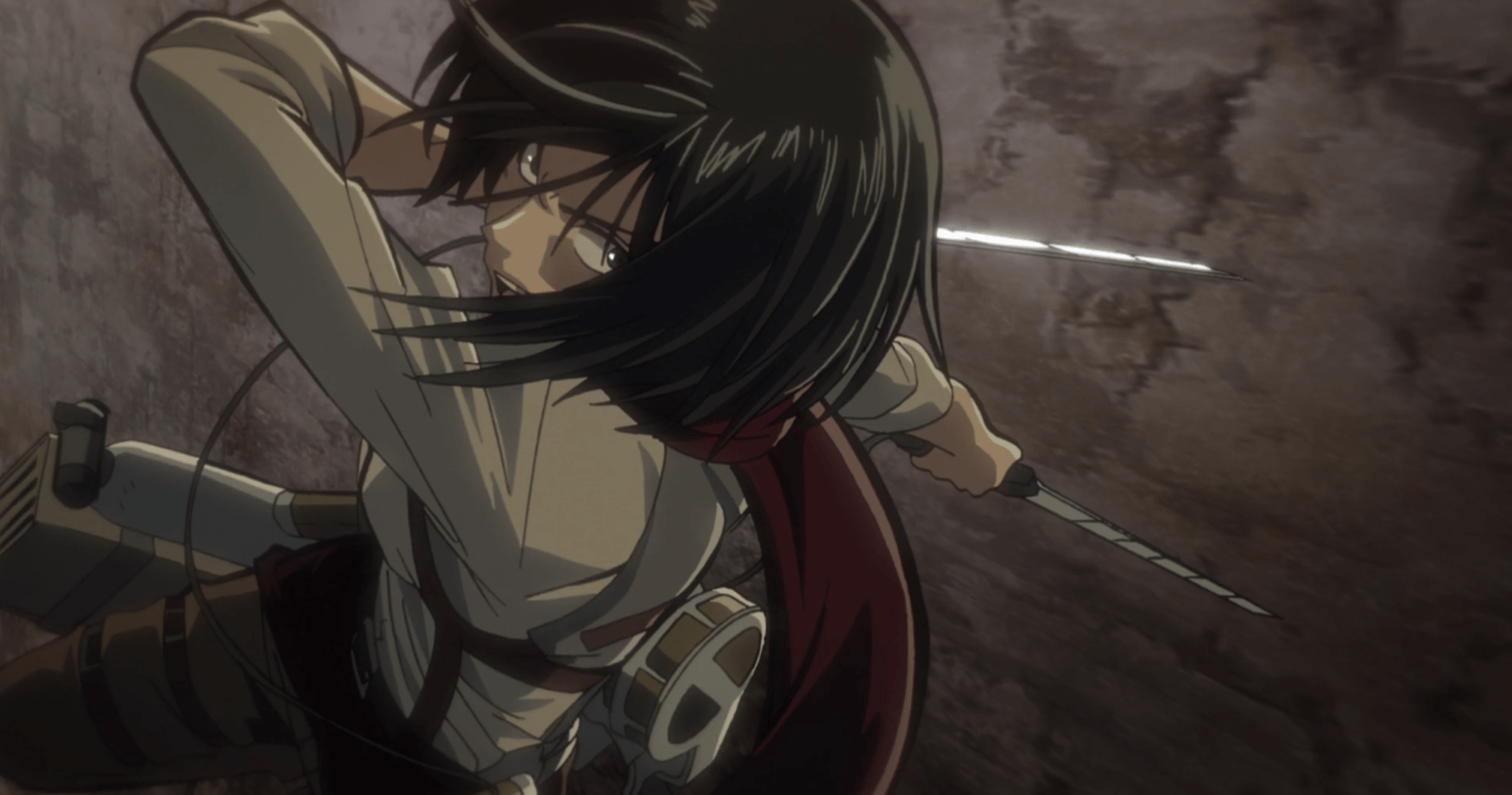 Mikasa fighting in Attack on Titan.