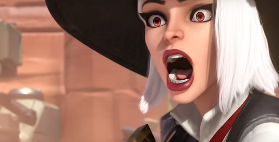 Ashe from Overwatch gasps