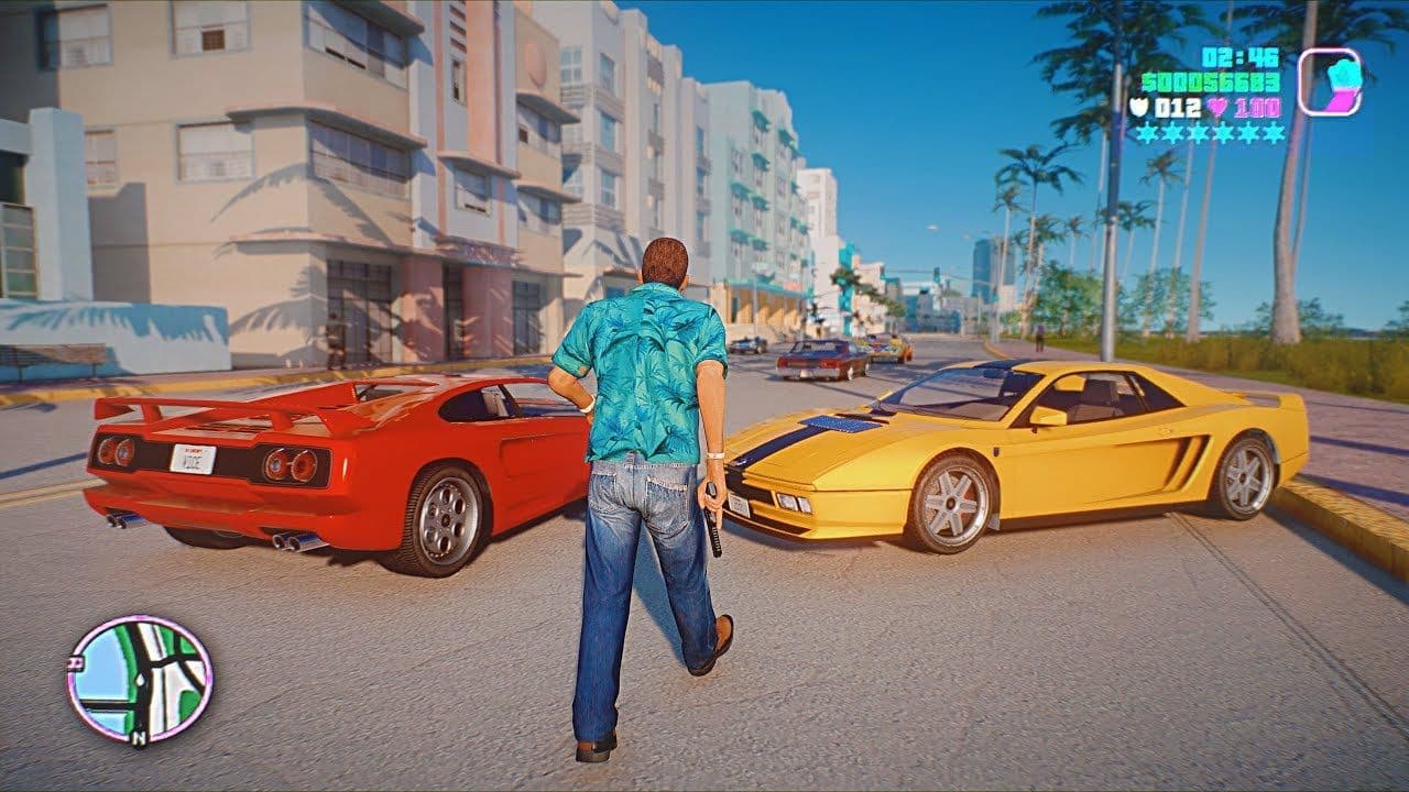 GTA Vice City walks towards cars