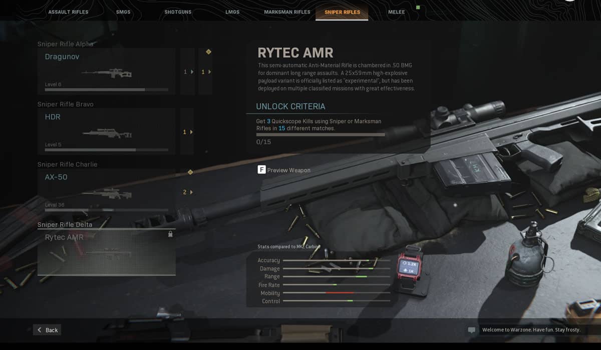 rytec amr sniper rifle in modern warfare and warzone