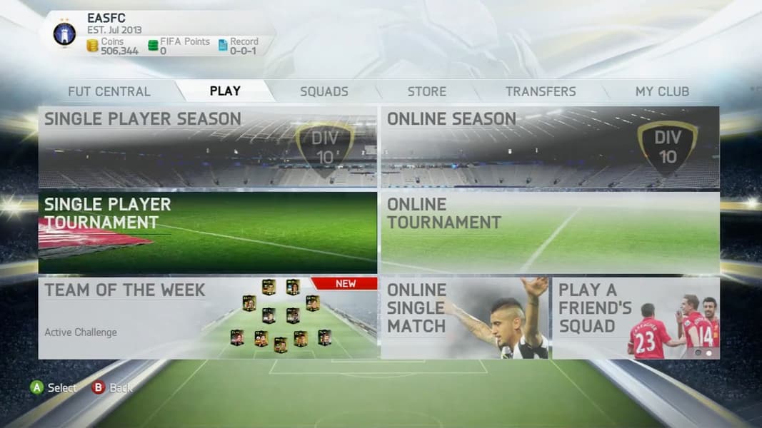 FIFA Ultimate Team options in FIFA 14