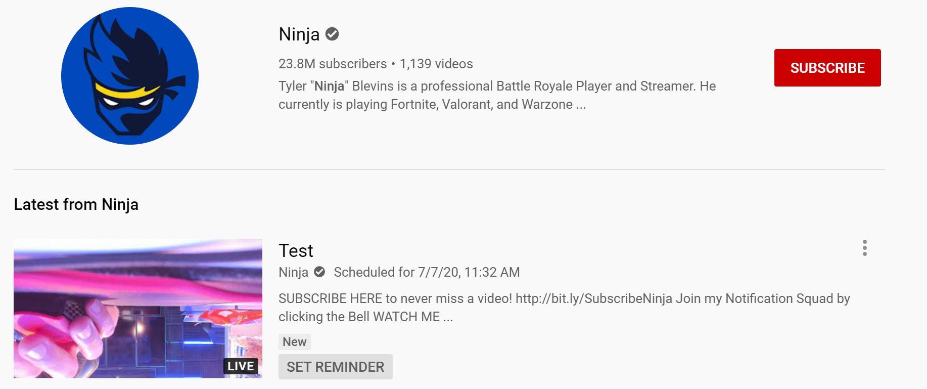 Ninja deleted test YouTube stream screenshot