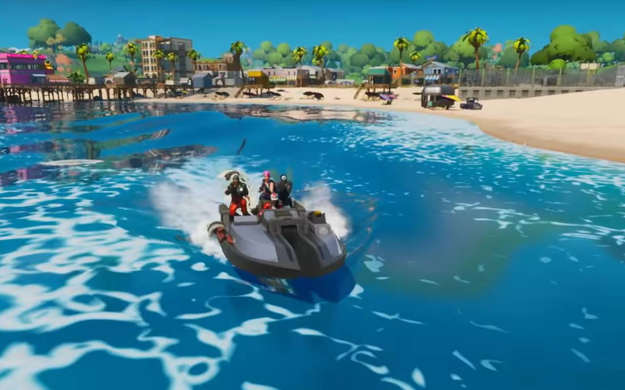 Fortnite players riding in boat