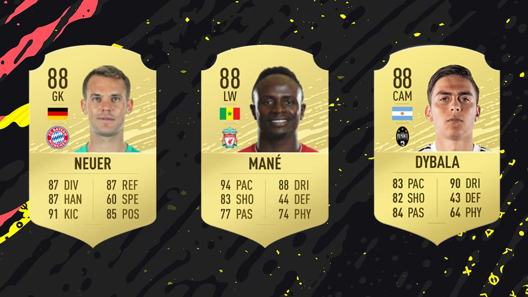 Mane, Neuer and Dybala Cards in FIFA 20