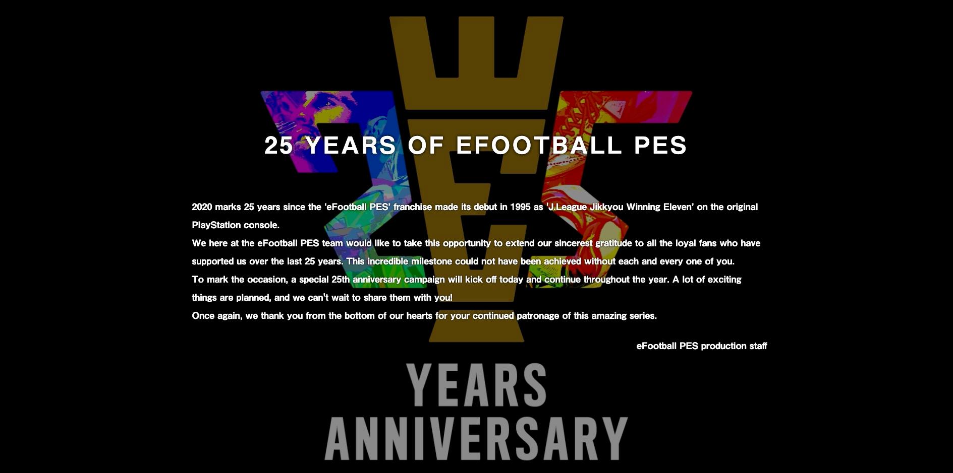 PES 25 year anniversary announcement