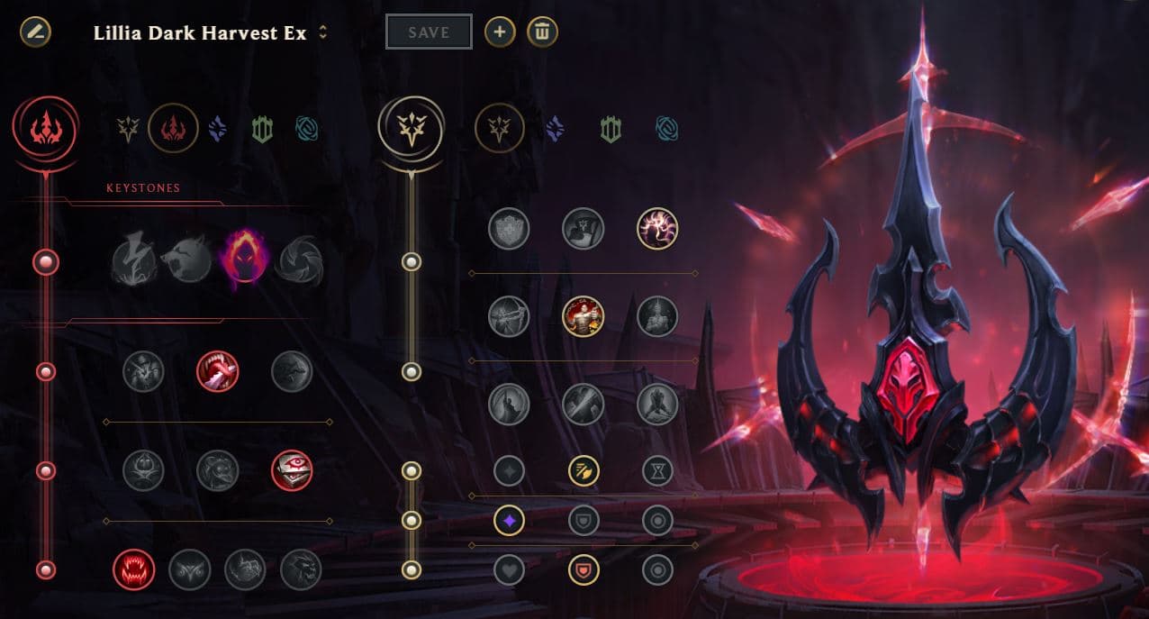 Lillia Dark Harvest rune page guide example for League of Legends
