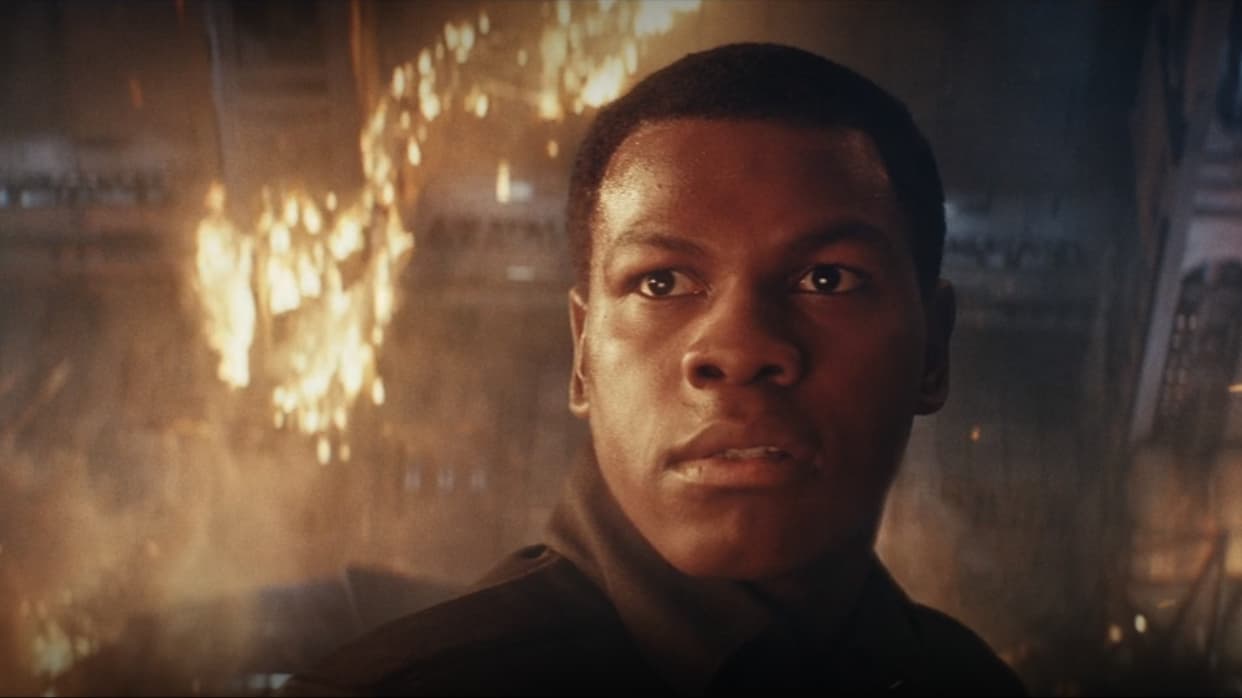 John Boyega as Finn in Star Wars The Last Jedi.