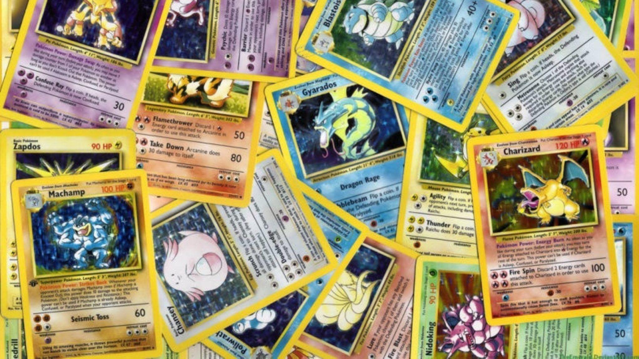 Pokemon cards all spread out