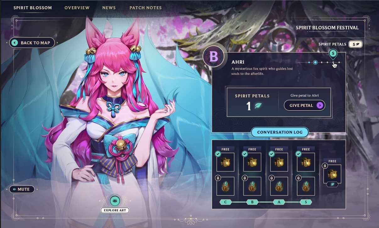 Ahri hands out loot crates in the Spirit Blossom event.