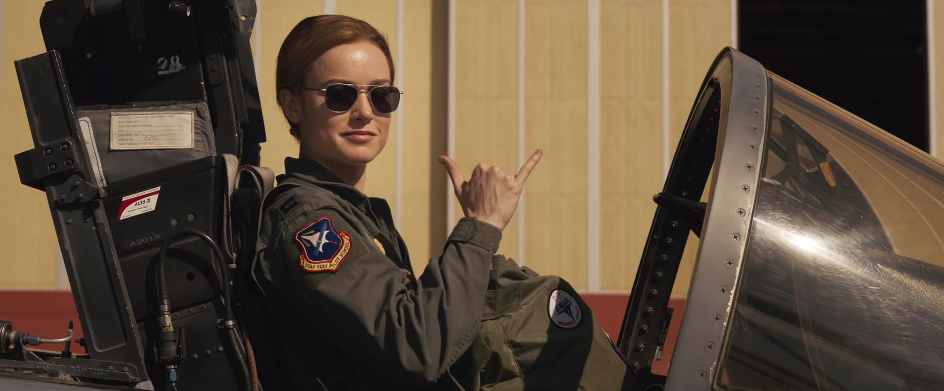 Brie Larson playing Captain Marvel in the MCU.