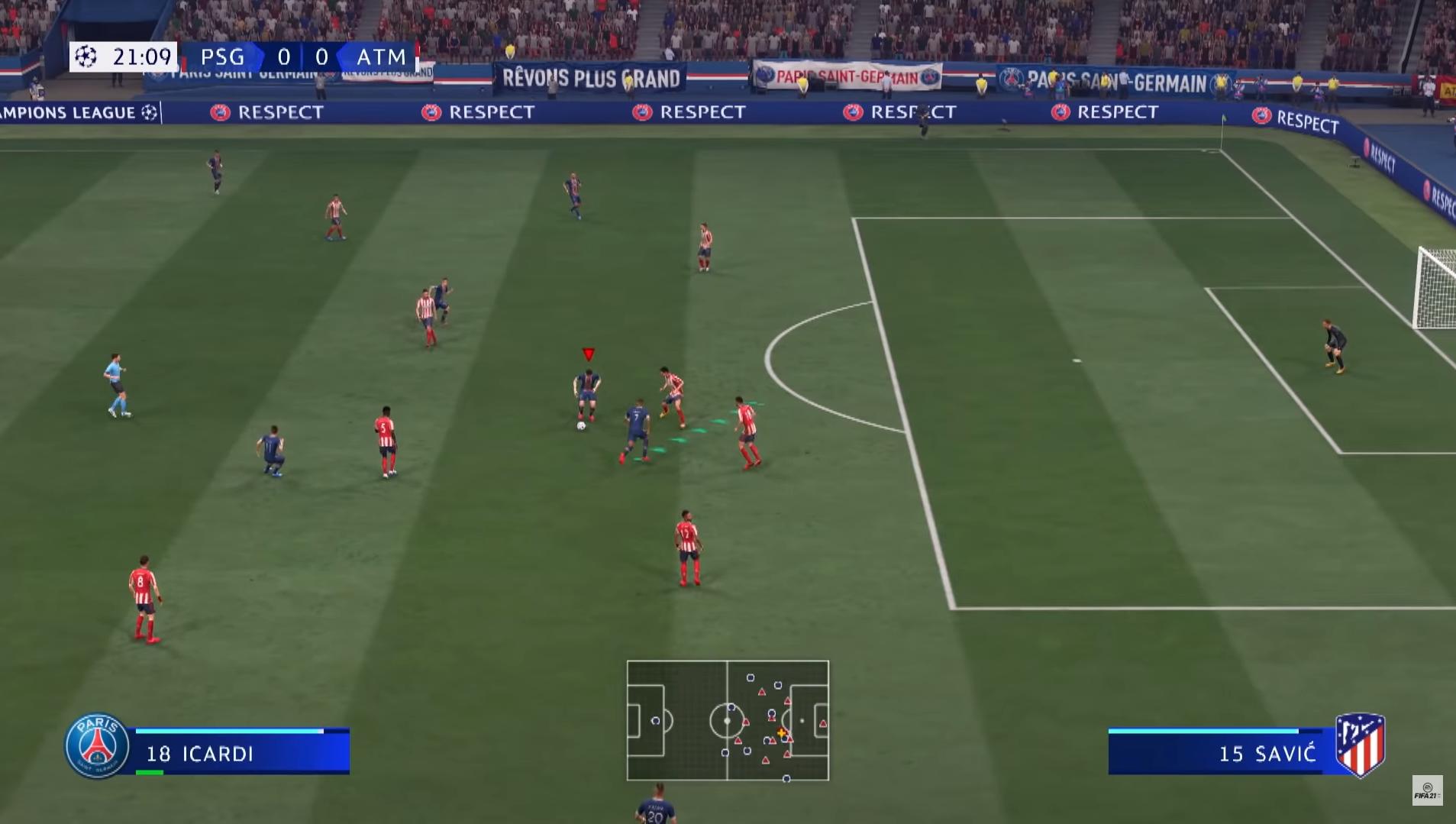 Icardi passes to Mbappe in FIFA 21.