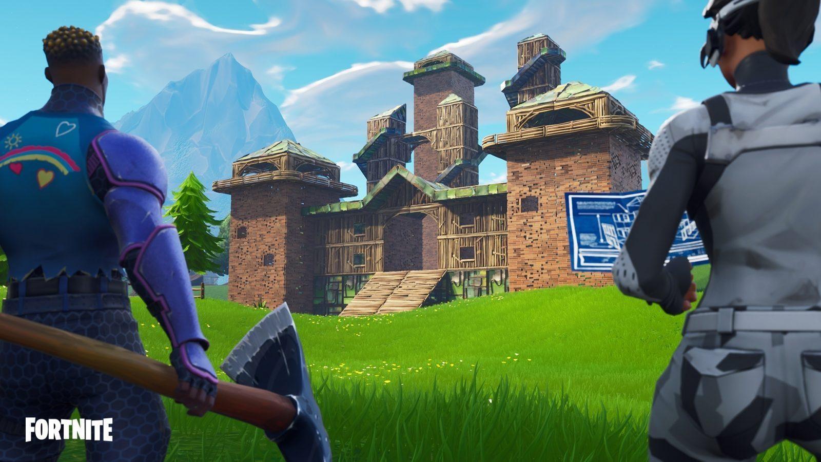 Two fortnite characters looking at building