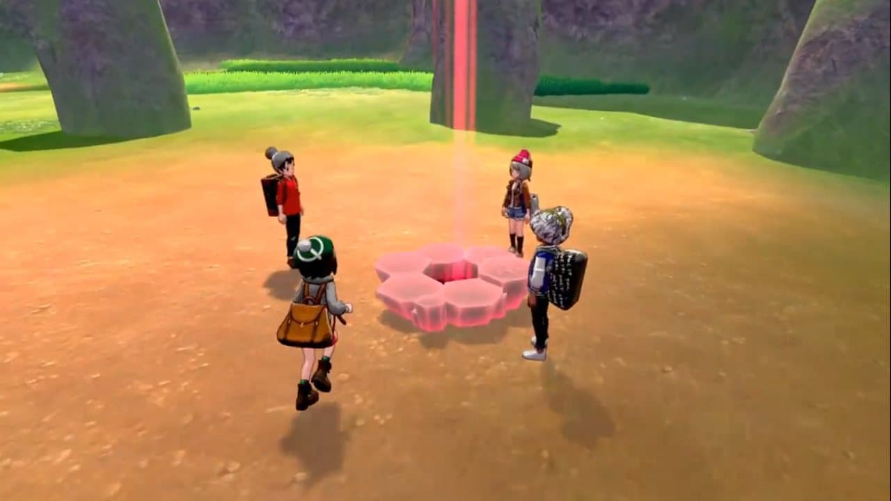 pokemon sword shield players standing by raid den