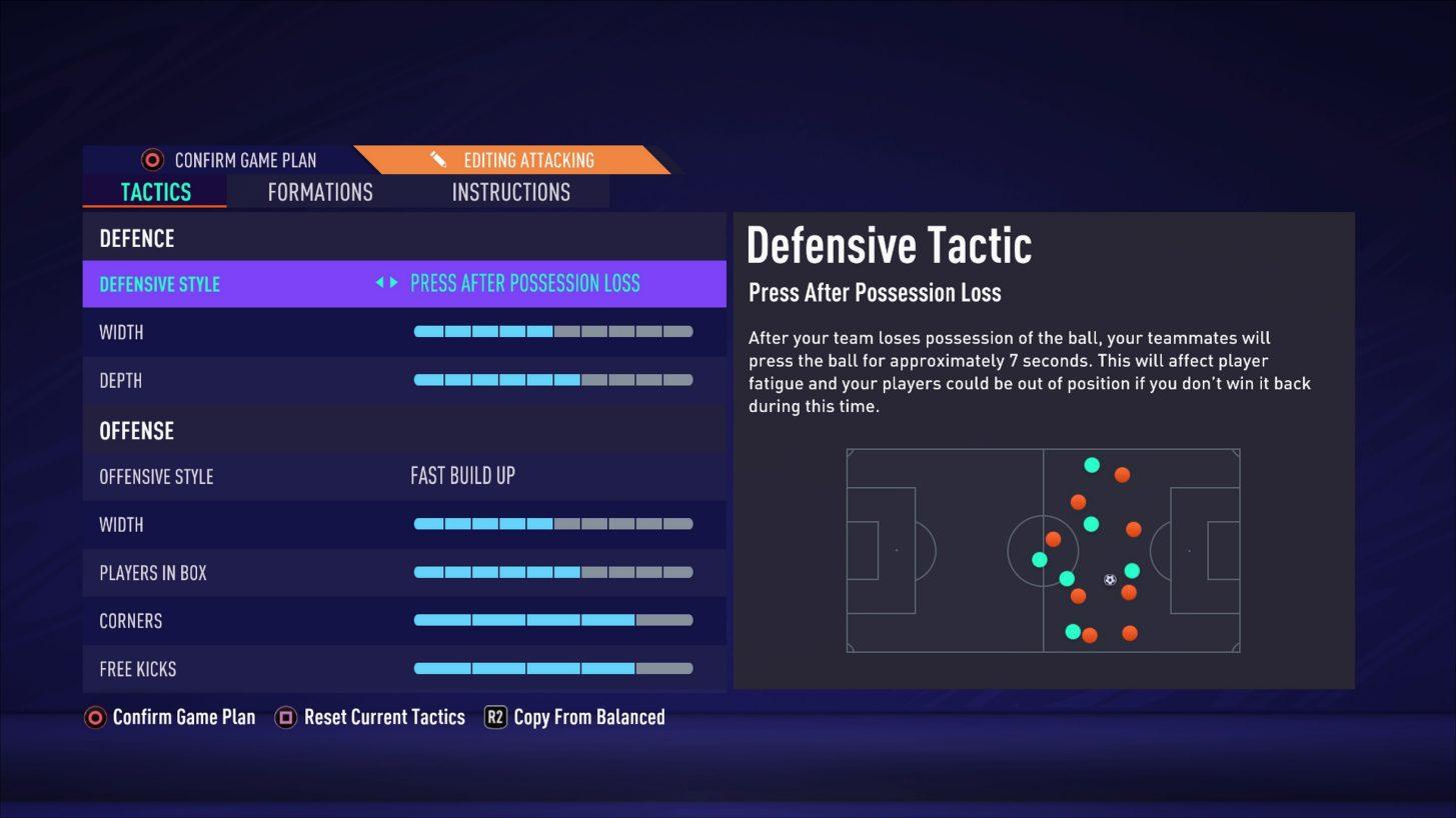 FIFA 21 Pro Clubs tactics options
