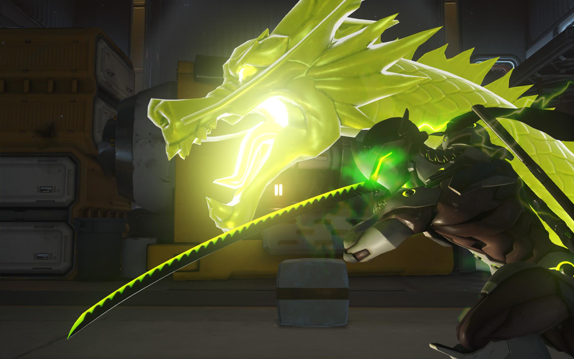 Genji with dragon blade out in Overwatch
