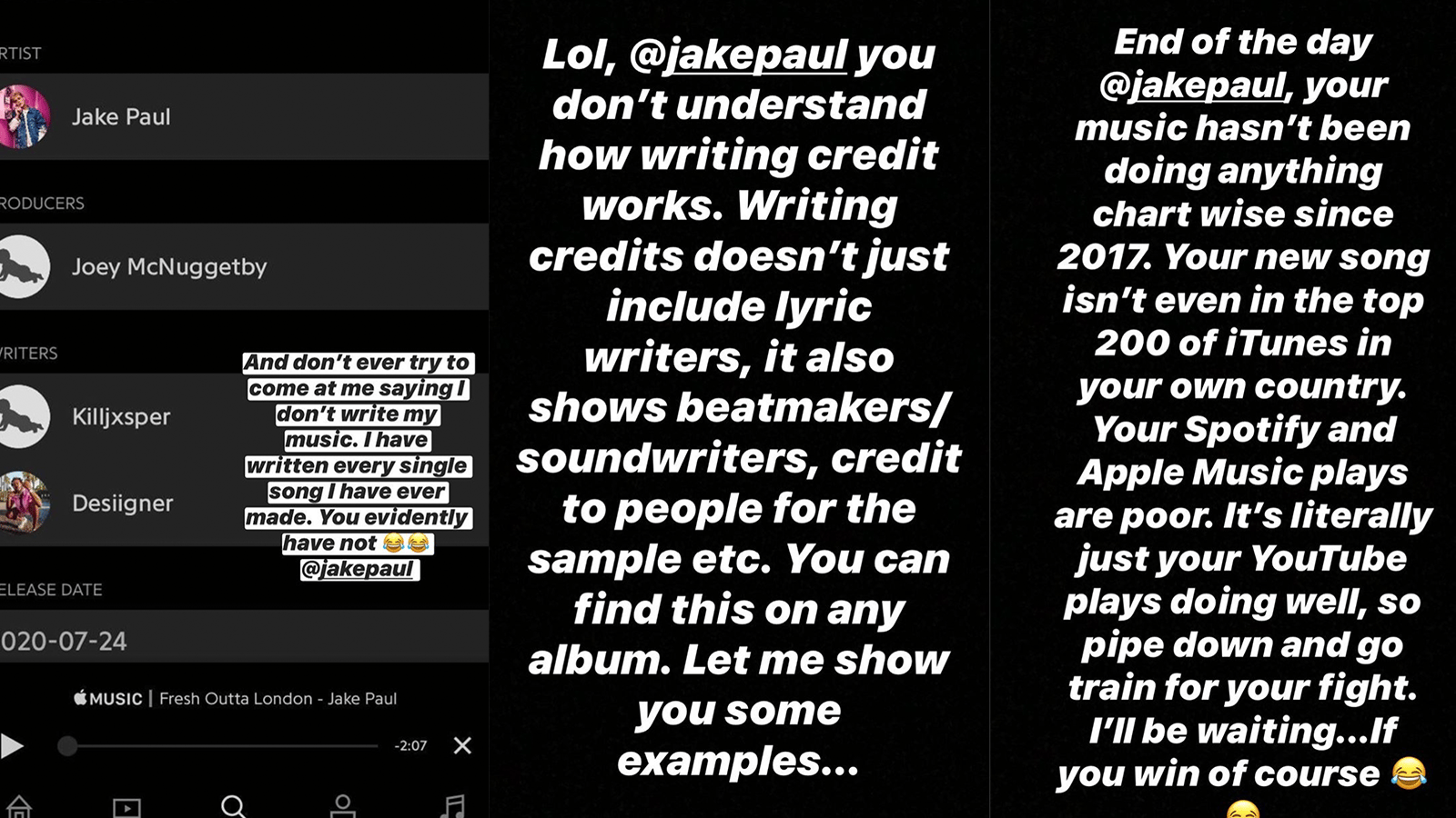 KSI vs. Jake Paul on Instagram