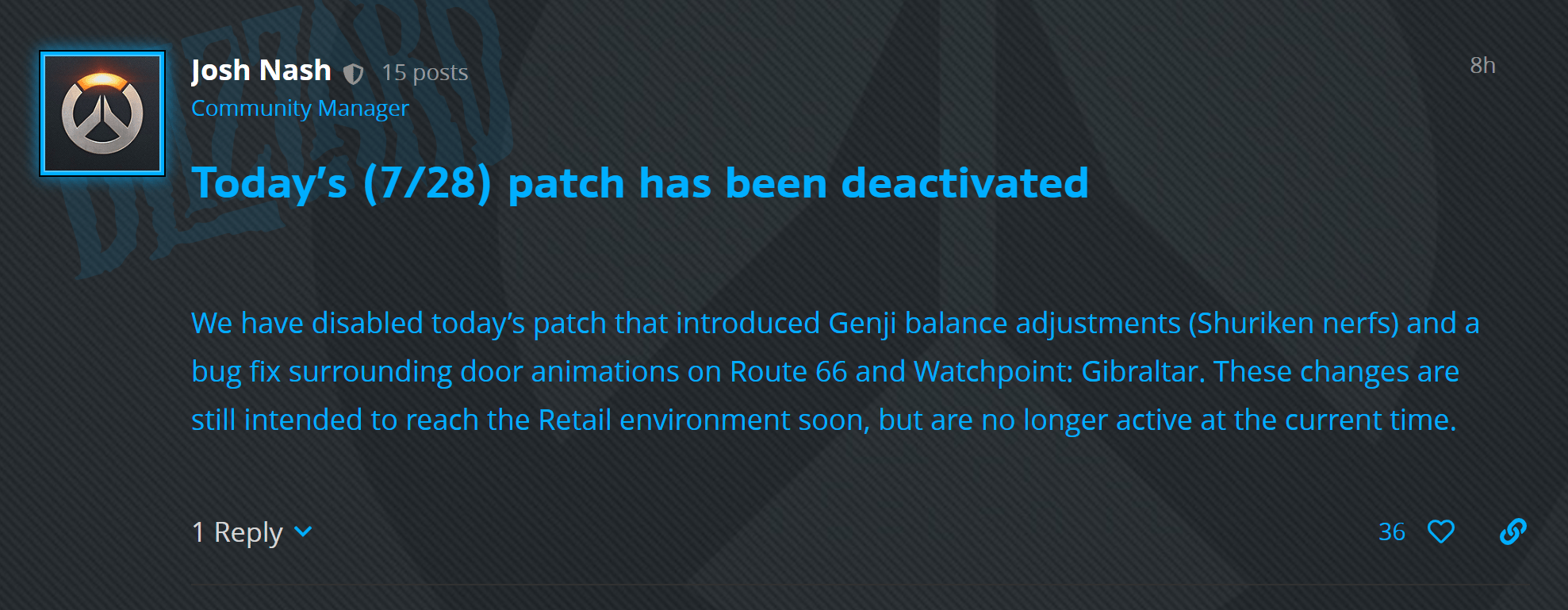 Blizzard provides update on Genji nerfs in Overwatch