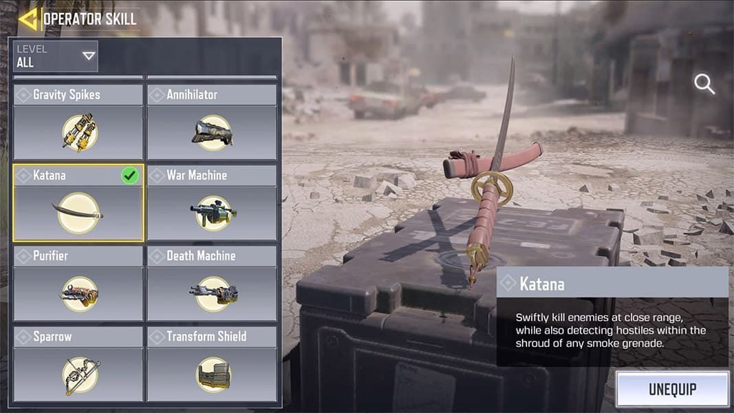 CoD Mobile menus with new Katana skill