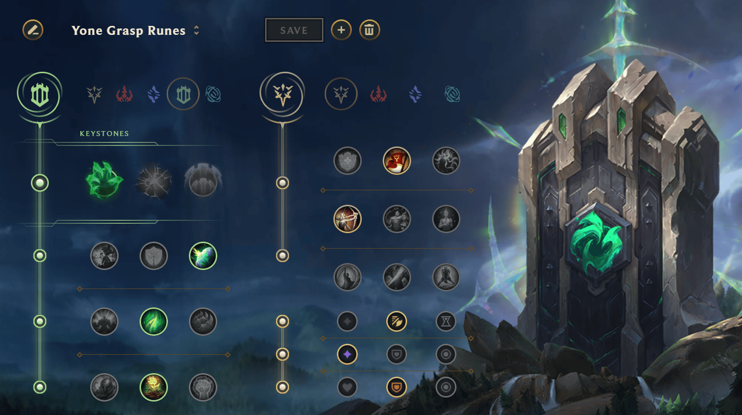 Grasp of the Undying Runes for Yone in League of Legends