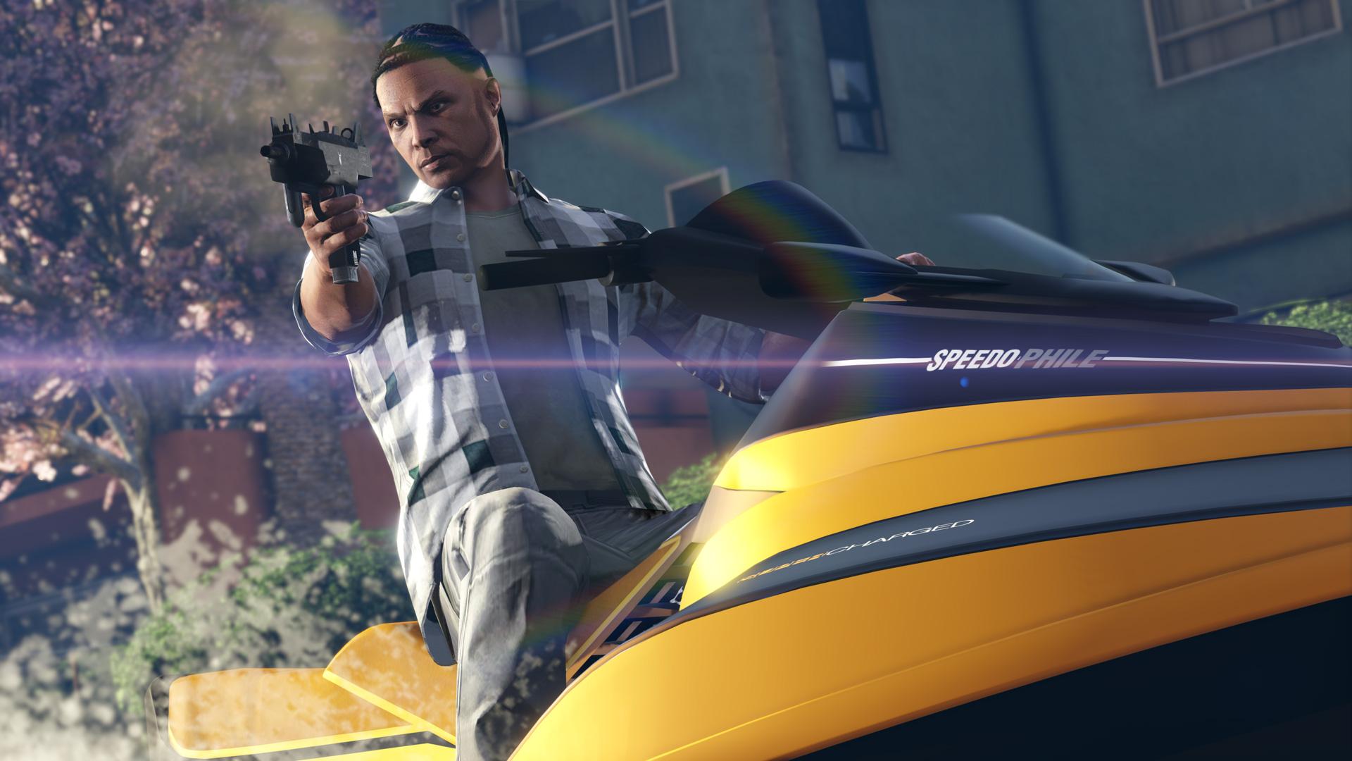 GTA Online player shoots gun on jet ski