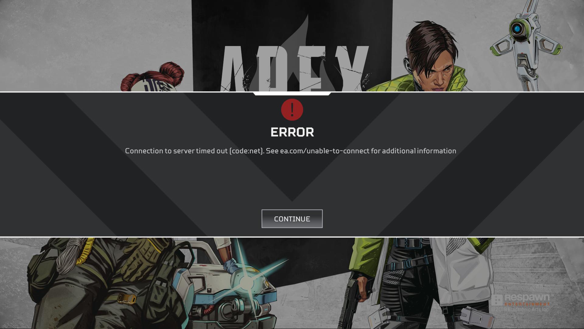 disconnection screen in Apex Legends