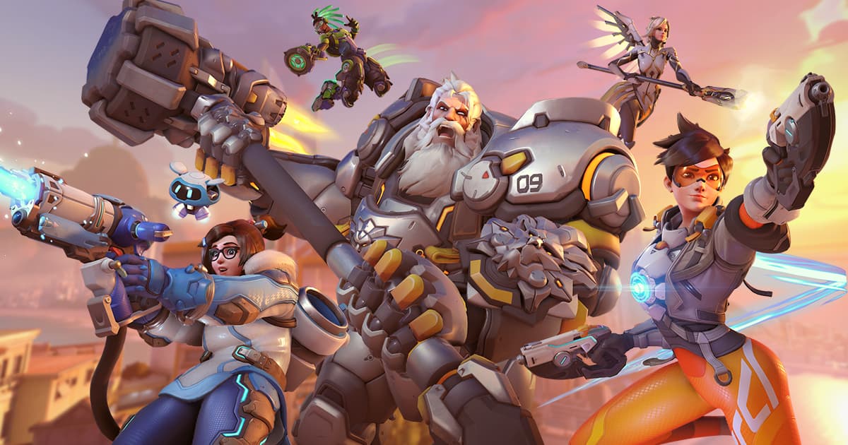 Reinhardt, Mei, Lucio, Tracer, and Mercy from Overwatch 2