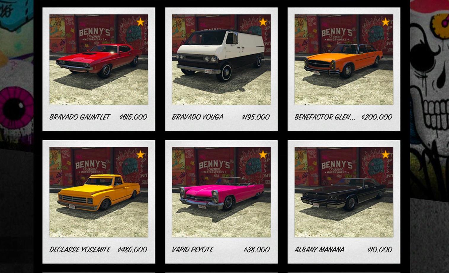 New GTA Online summer update cars at Benny's