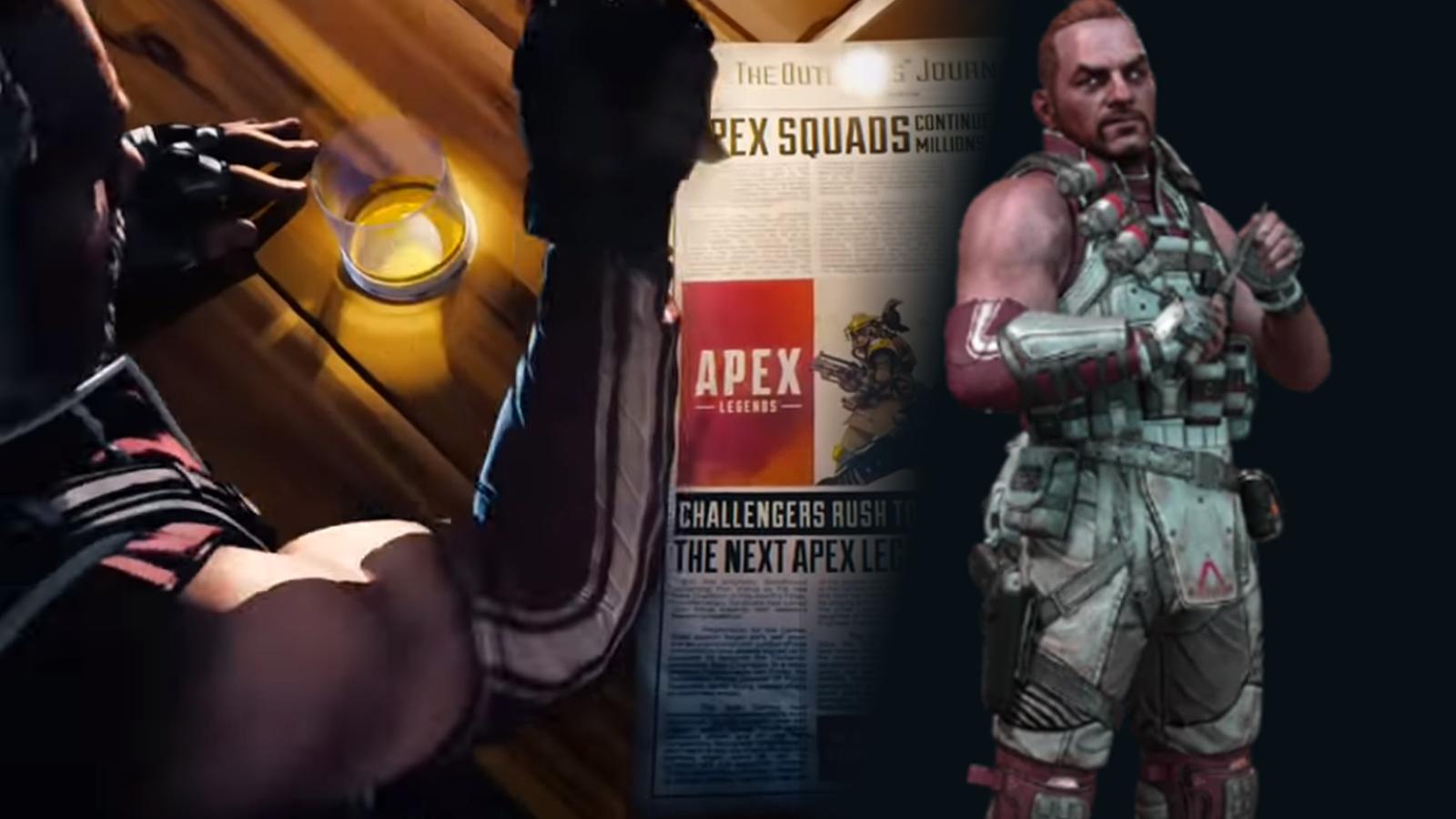 Blisk is wearing the same bracer and armor in the Apex Legends intro video (left) and on his Titanfall 2 character model (right).