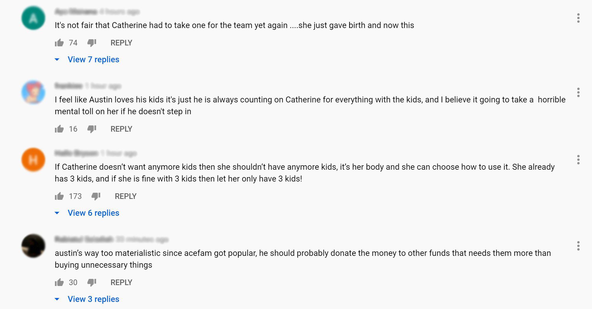 YouTube viewers comment on the ACE Family's latest decision.