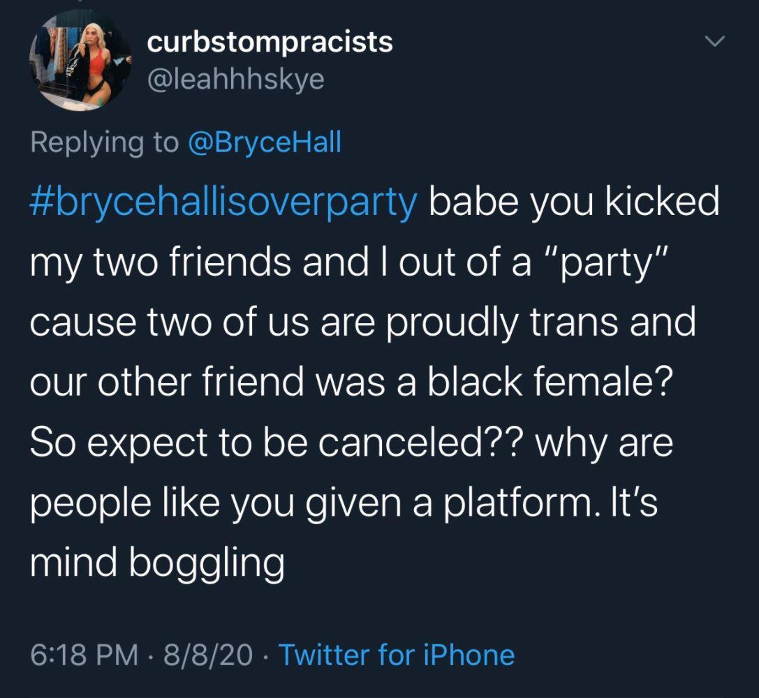 Leahhhskye levies accusations of racism and transphobia against Bryce Hall.