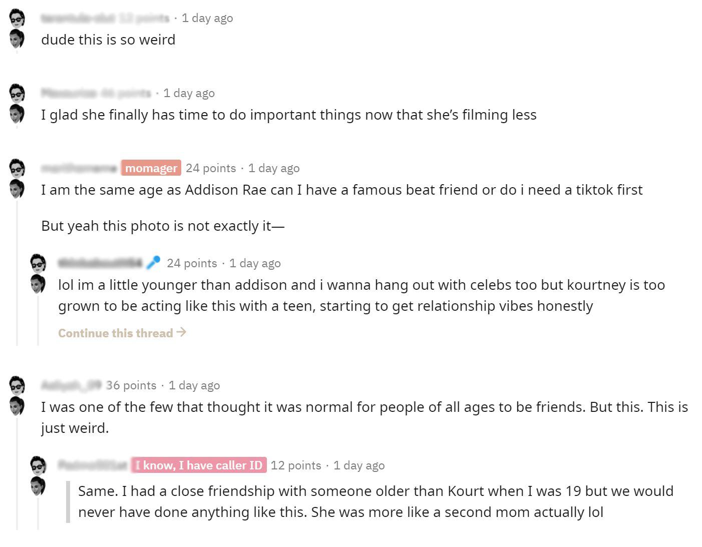 Reddit commenters chime in on the Addison Rae / Kourtney Kardashian photos.
