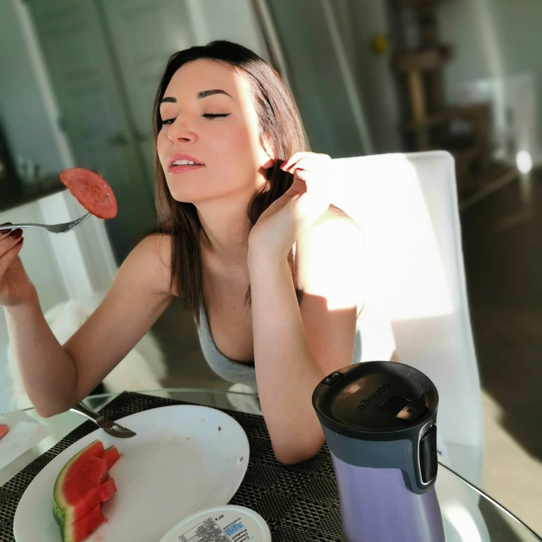 Twitch streamer Alinity eats watermelon
