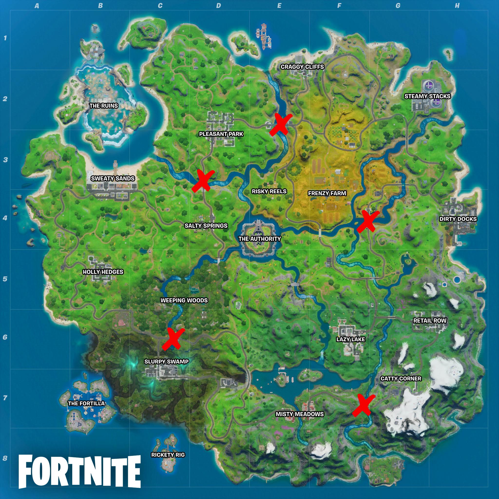 All steel bridge locations marked on fortnite chapter 2 map