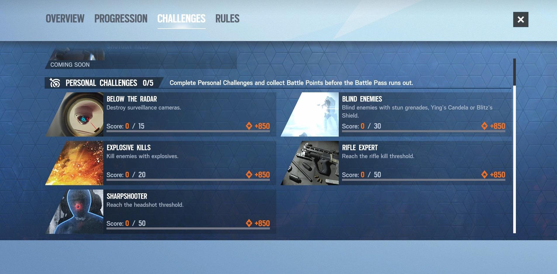 Rainbow Six Shadow Legacy battle pass challenges