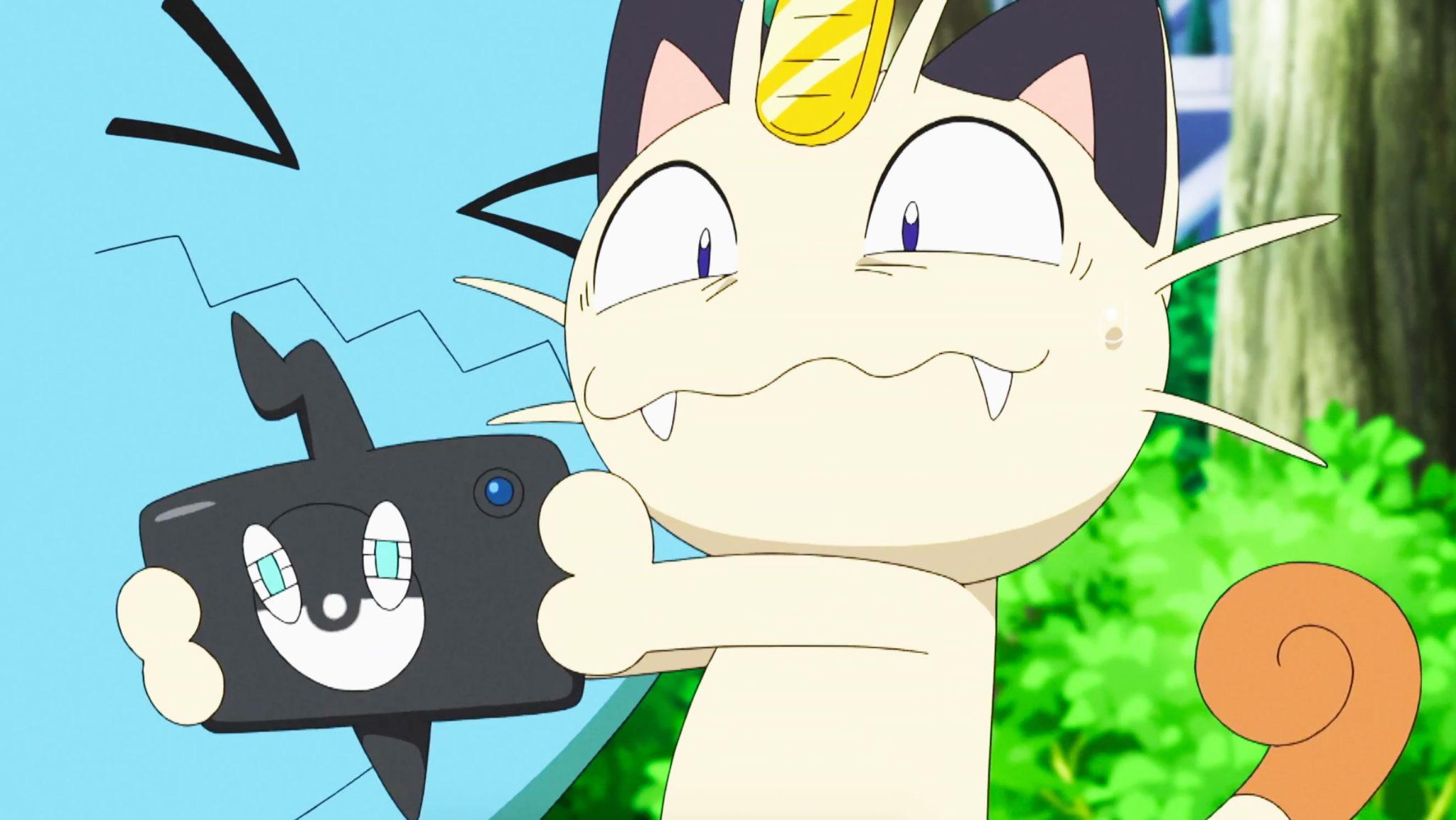meowth holding rotom phone in pokemon anime