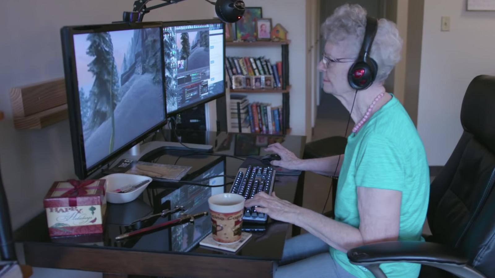 Grandma playing Skyrim
