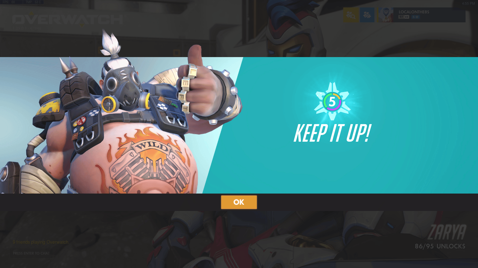Roadhog thumbs up with Overwatch endorsement system