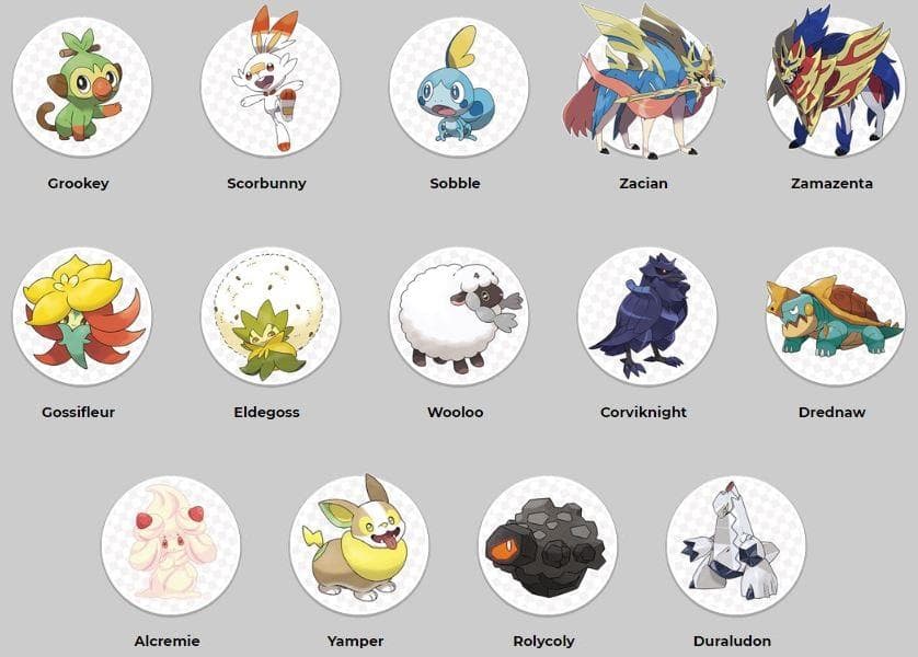 Galar's pokedex roster (names only), Pokémon Sword and Shield