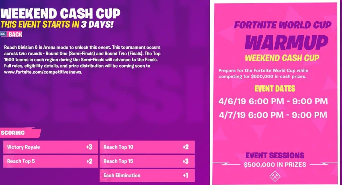 Fortnite OG Cash Cups and Skirmish tournament schedule