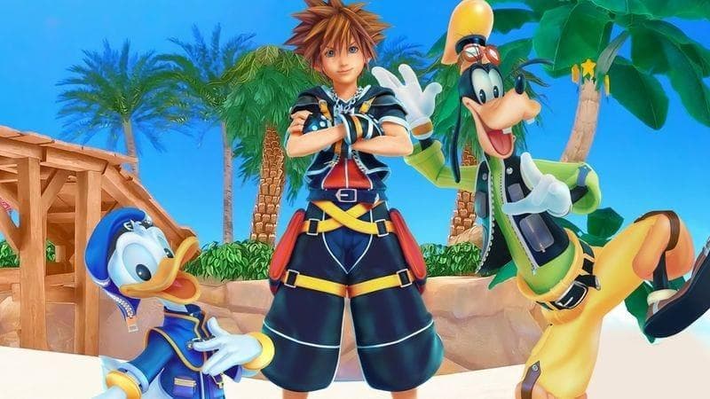 Sora from Kingdomhearts with Donald Duck and Goofy