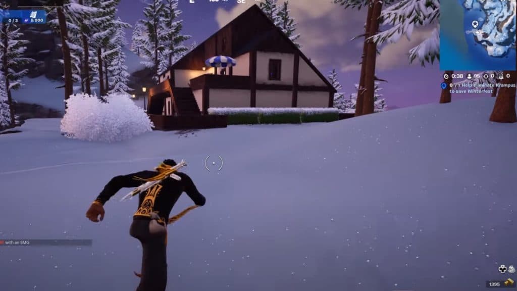 Cliffside Lodge location which is where Krampus is located in Fortnite Chapter 5 as part of Winterfest 2023.