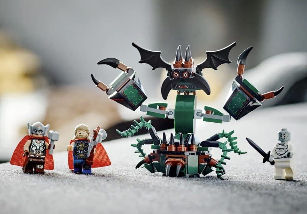 LEGO Marvel Attack on New Asgard set on display.