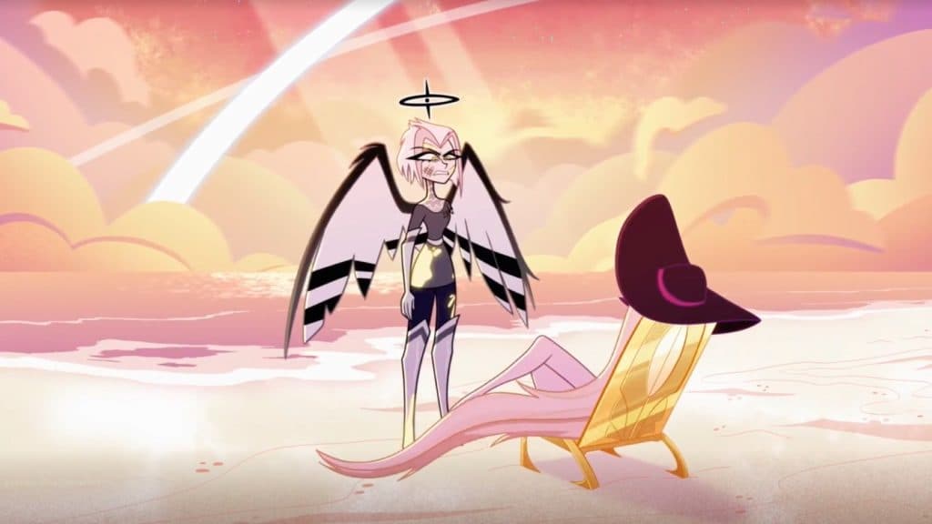Lute and Lilith in Hazbin Hotel Episode 8 on a beach.