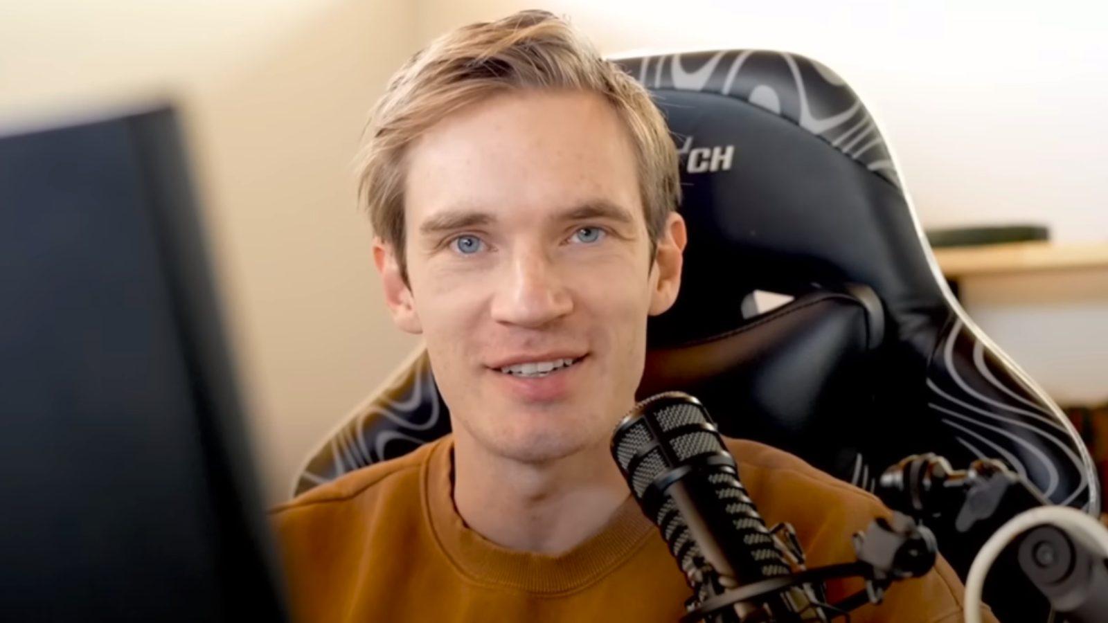 PewDiePie speaking to the camera as part of a YouTube video.