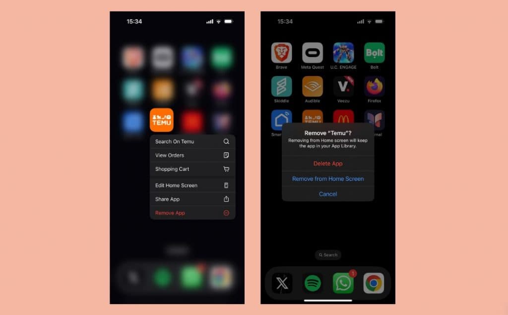 Screenshot showing option to remove apps from iPhones