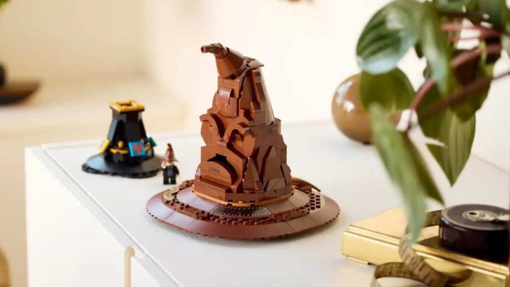 The LEGO-reimagined Sorting Hat on display