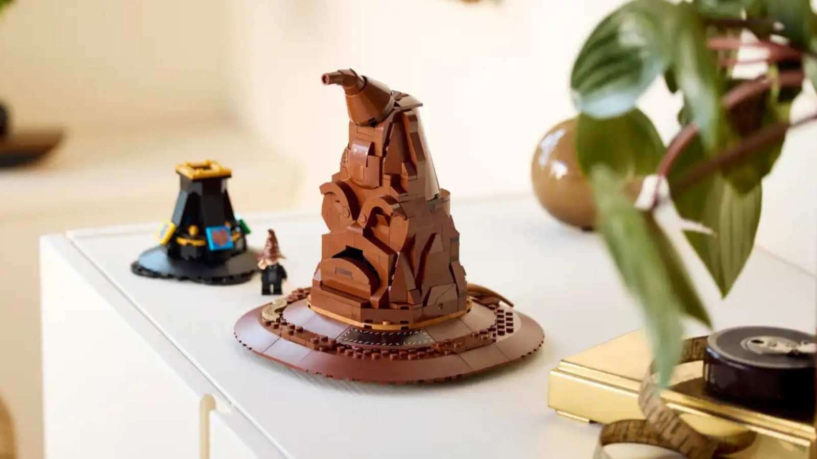 The LEGO-reimagined Sorting Hat on display
