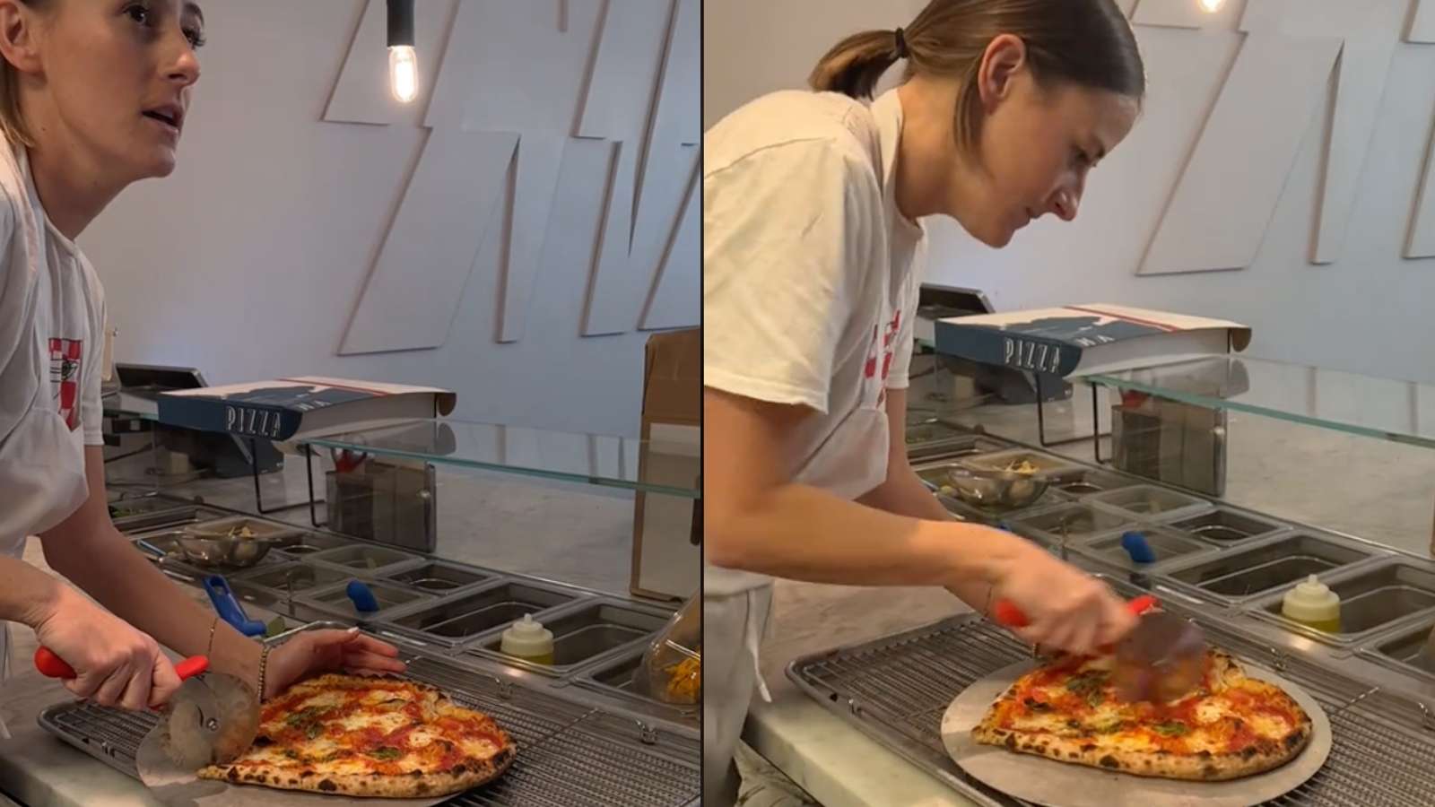 Woman destroys pizza