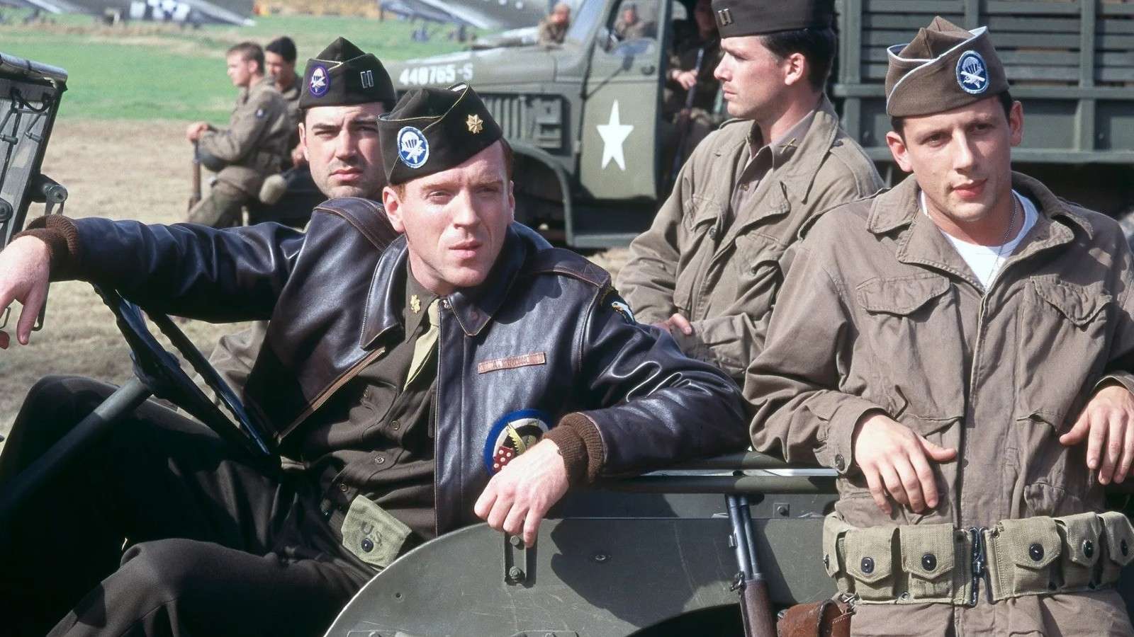 Damian Lewis and the cast of Band of Brothers