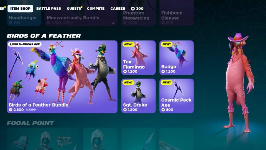 Fortnite Birds of a Feather skins and cosmetic bundles in the Item Shop.
